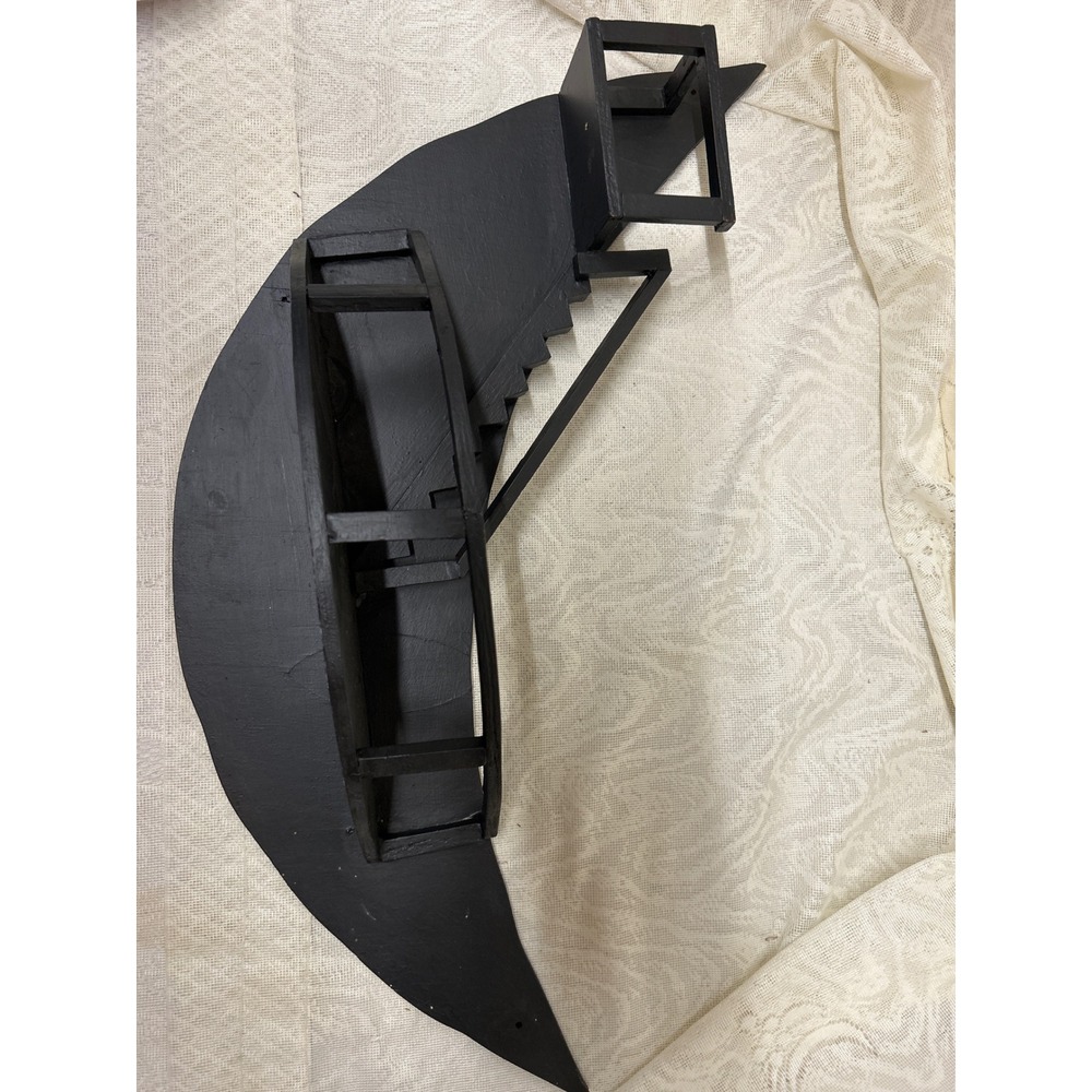 Vintage 1950s Folk Art Wood Moon Stairway to Heaven Crescent Trinket Wall Shelf - Picture 4 of 8